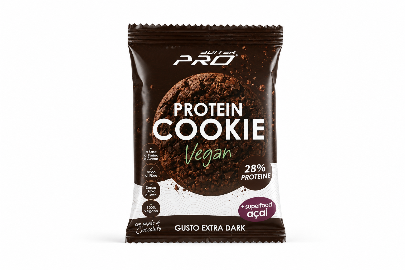 Protein Cookie Vegan Extra Dark con Superfood Açaí 50gr (expo da 20 pezzi)