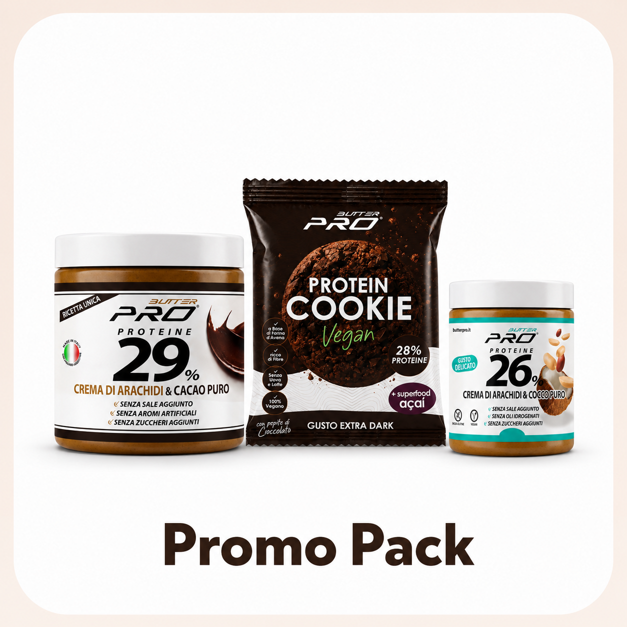 Expo 20pz Cookies Superfood + burro arachide & Cacao 450gr + burro arachide & Cocco 250gr